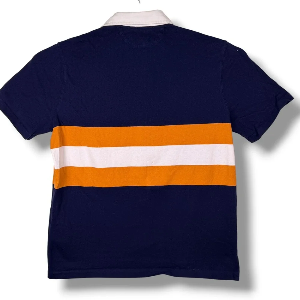 Polo Ralph Lauren Rugby Shirt Mens L Navy Blue Orange Stripe Pony Classic Fit